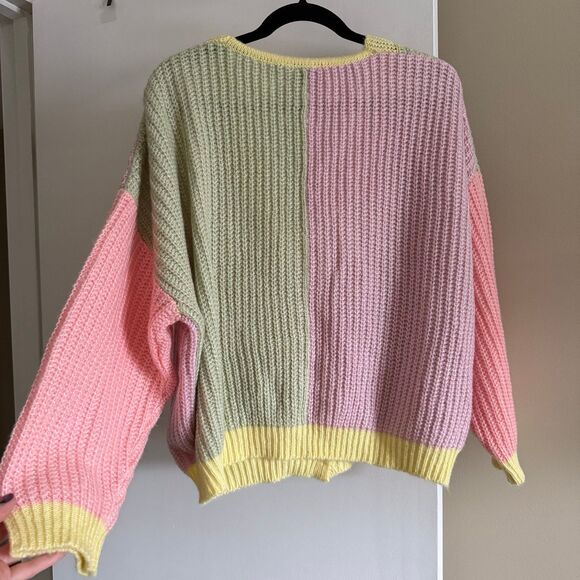 Princess Polly Naomi Cardigan Sweater XS/S Oversized Colorblock Yellow Pink - Picture 7 of 12